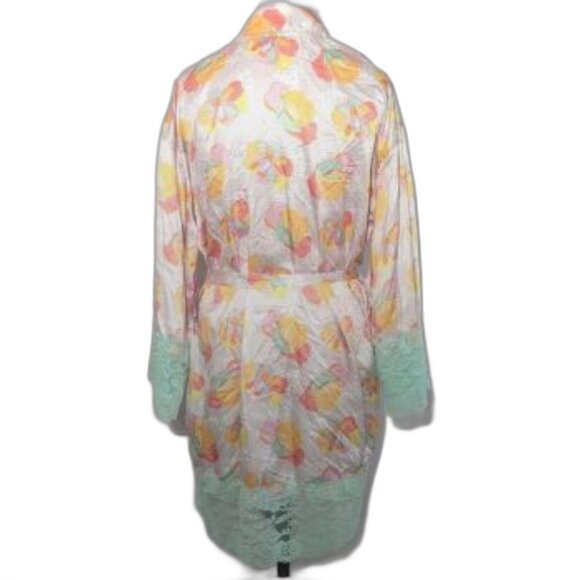 Macbeth Collection Bright Floral Green Lace Trim Kimono Robe Womens M - NWOT - Picture 3 of 9